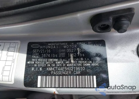 2017 Hyundai Accent Se from USA, damaged, VIN KMHCT4AE5HU219610
